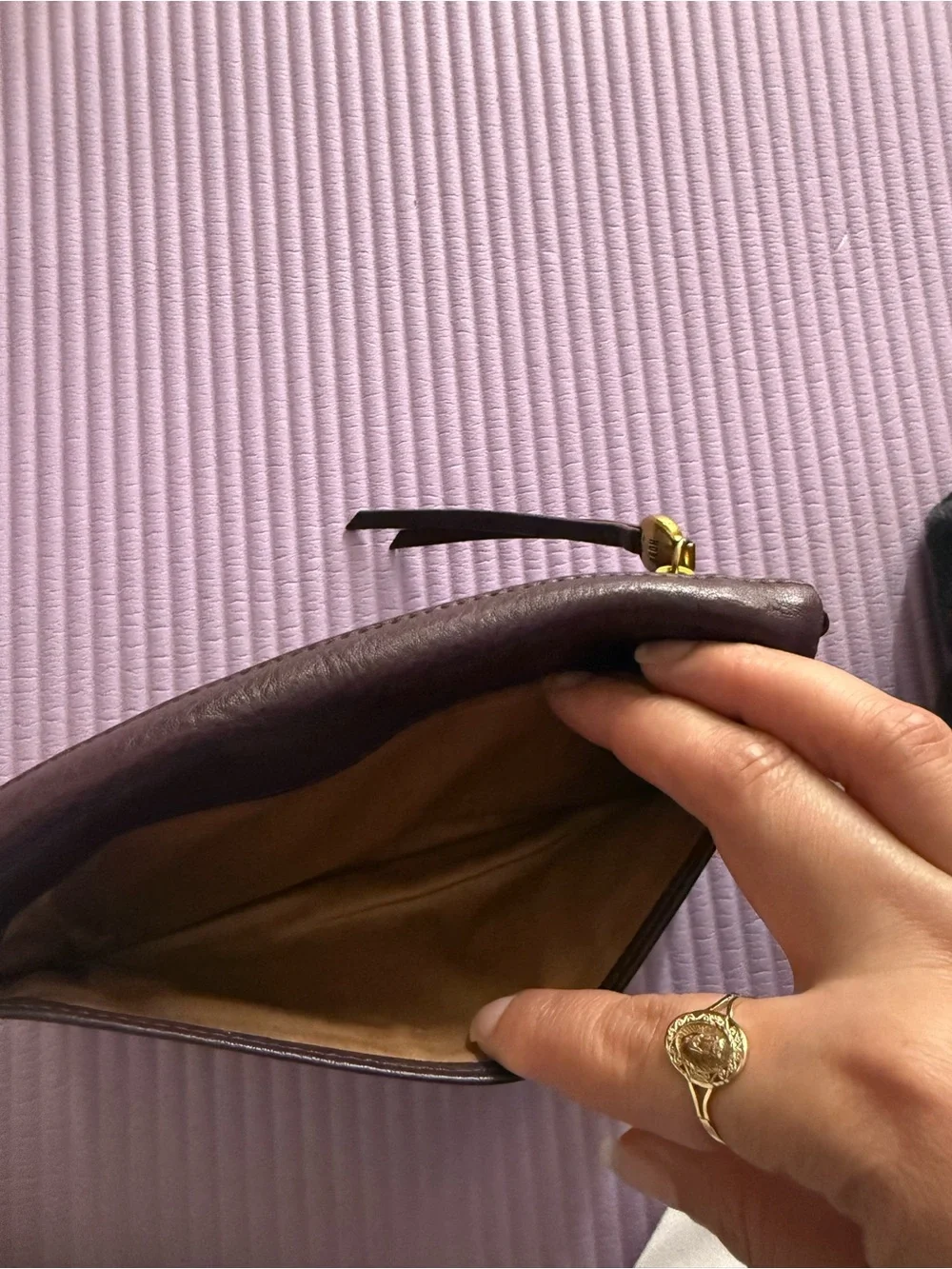 HOBO Dark Brown Leather Wallet with Gold Zip Accent